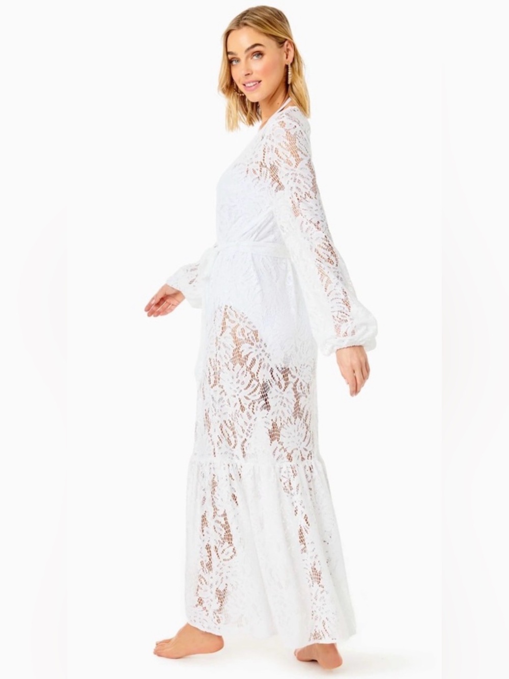 Lilly Pulitzer Dress Adela Maxi Coverup Resort White Paradise Found Lace Size L - Picture 2 of 9